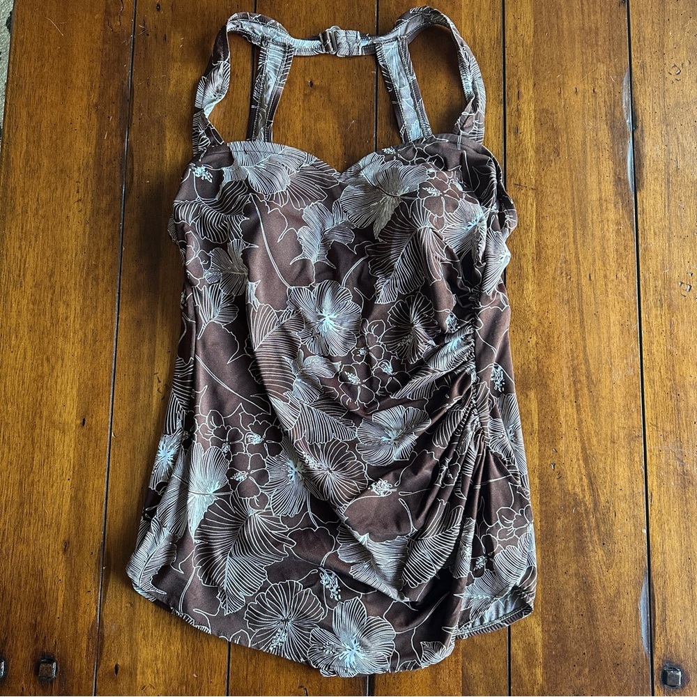 Skirted Front Swimsuit Tropical Brown Design Bohemian Style 18W